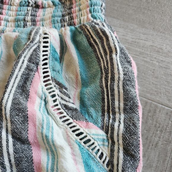 Briggs Linen Blend Multi Stripe Pull On High Rise Womens Shorts W Pockets large - Picture 2 of 5